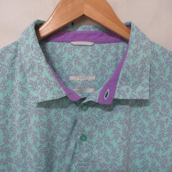 Swannies Golf Polo Shirt XL X Large Green Purple Floral Print Short Sleeve - Picture 1 of 6
